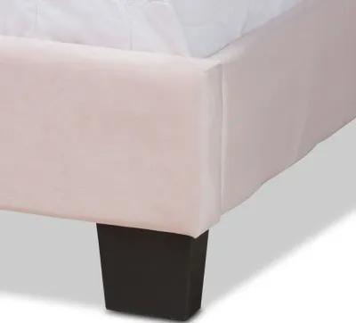 Baxton Studio Benjen Glam Light Pink Velvet Fabric Upholstered Queen Size Panel Bed