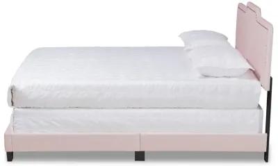 Baxton Studio Benjen Glam Light Pink Velvet Fabric Upholstered Queen Size Panel Bed