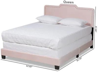 Baxton Studio Benjen Glam Light Pink Velvet Fabric Upholstered Queen Size Panel Bed