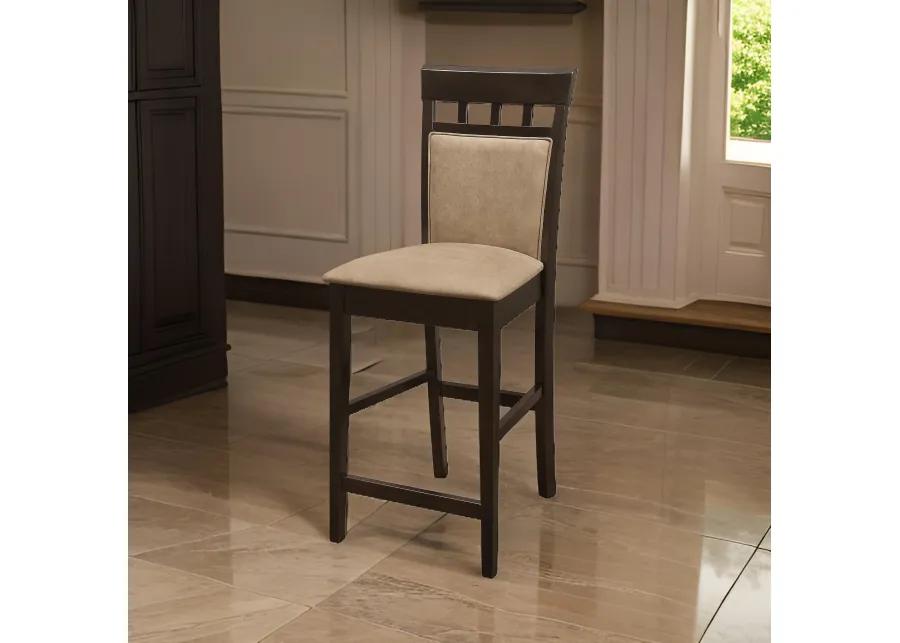 Upholstered Panel Back Counter Height Stool with Fabric Seat, Brown & Beige, Set of 2 - Benzara