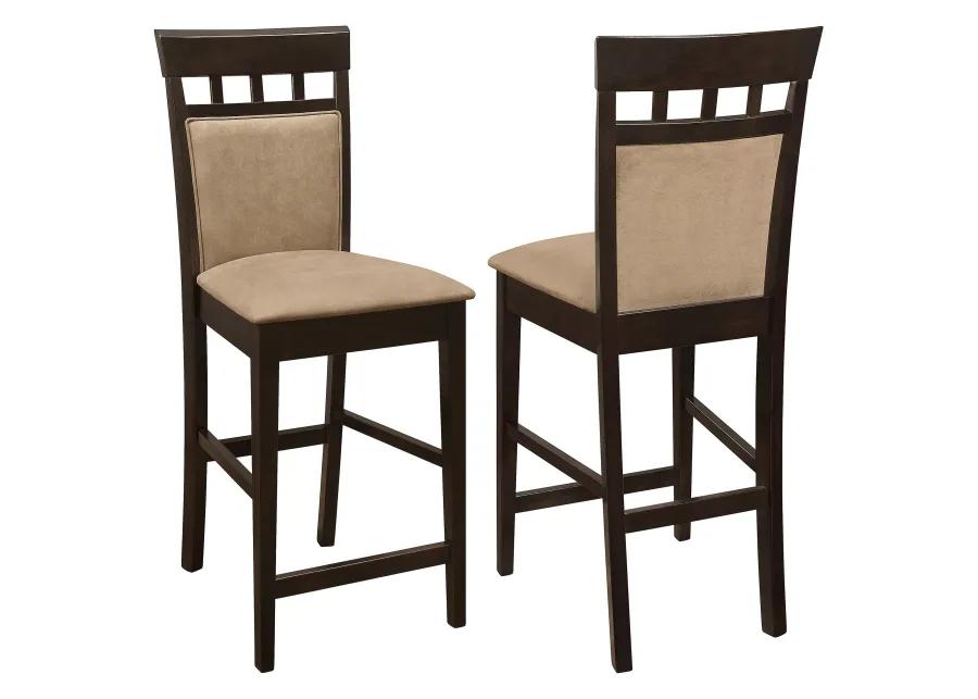 Upholstered Panel Back Counter Height Stool with Fabric Seat, Brown & Beige, Set of 2 - Benzara