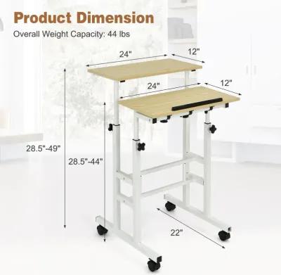 Height Adjustable Mobile Standing Desk with Rolling Wheels for Office and Home