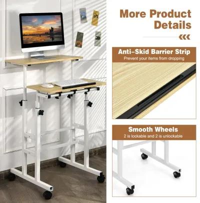 Height Adjustable Mobile Standing Desk with Rolling Wheels for Office and Home