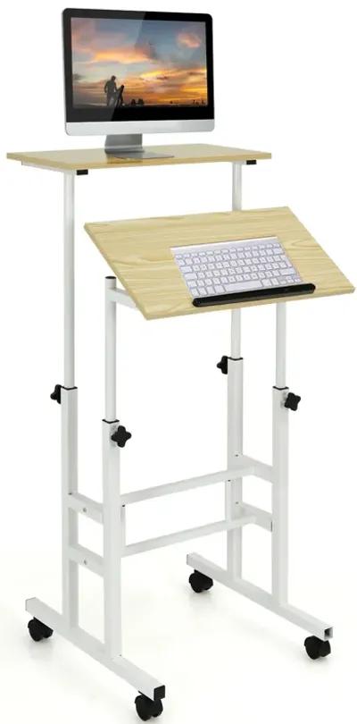 Height Adjustable Mobile Standing Desk with Rolling Wheels for Office and Home