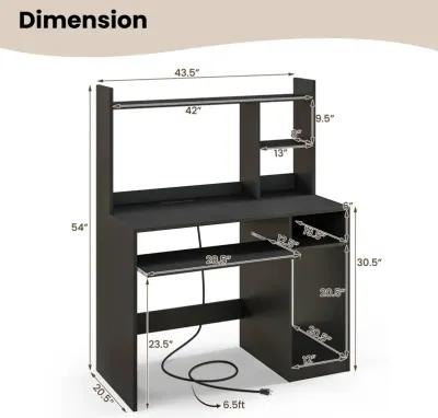 Home Office Computer Desk with Bookcase Keyboard Tray and CPU Stand