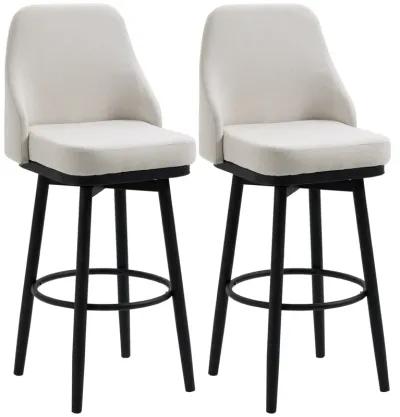 HOMCOM Bar Height Bar Stools Set of 2, Modern 360° Swivel Barstools, 29.5 Inch Seat Height Upholstered Kitchen Chairs with Steel Legs and Footrest, Cream White