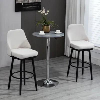 HOMCOM Bar Height Bar Stools Set of 2, Modern 360° Swivel Barstools, 29.5 Inch Seat Height Upholstered Kitchen Chairs with Steel Legs and Footrest, Cream White