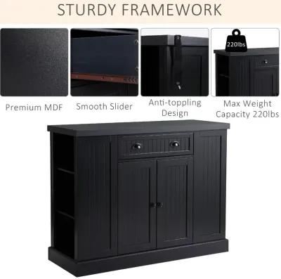 Black Fluted Feast Aid: Kitchen Island Cart with Adjustable Shelves