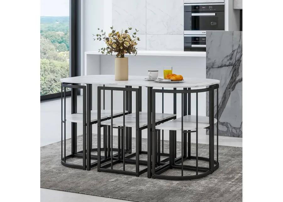 Modern 7-Piece Dining Table Set with 6 Stools