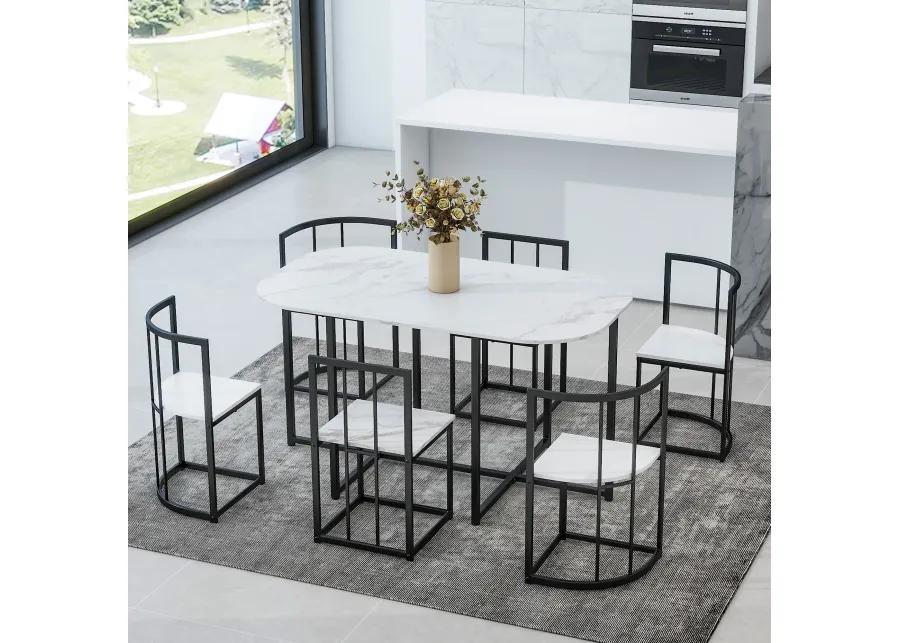 Modern 7-Piece Dining Table Set with 6 Stools