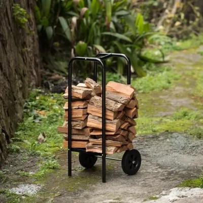 Indoor and Outdoor Patio Steel Firewood Log Carrier, Wood Rack Storage Stacking Holder, Black