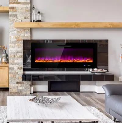 Hivvago 50/60 Inch Wall Mounted Recessed Electric Fireplace with Decorative Crystal and Log-60 inches