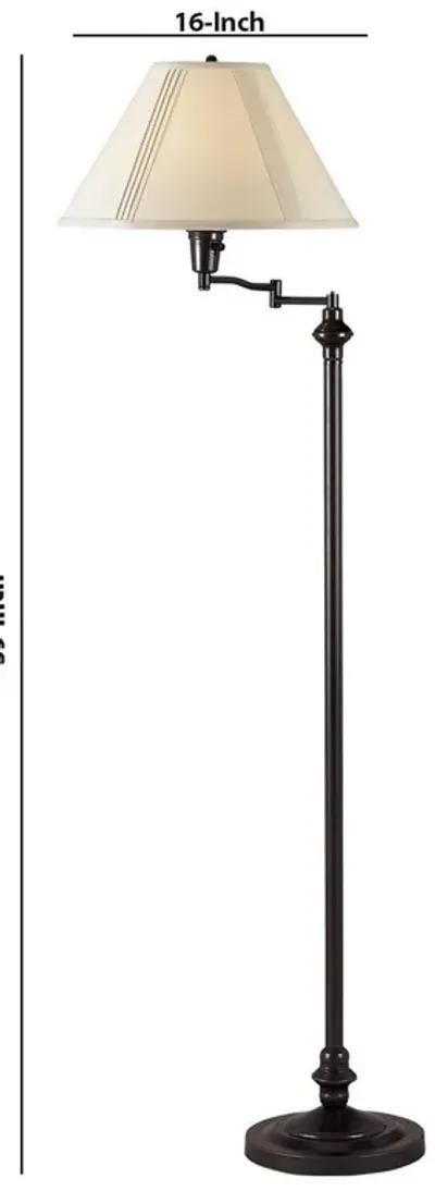 150 Watt Metal Floor Lamp with Swing Arm and Fabric Conical Shade, Black-Benzara