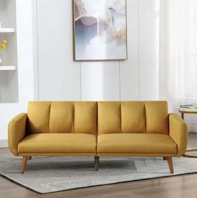 Adjustable Upholstered Sofa with Track Armrests and Angled Legs, Yellow