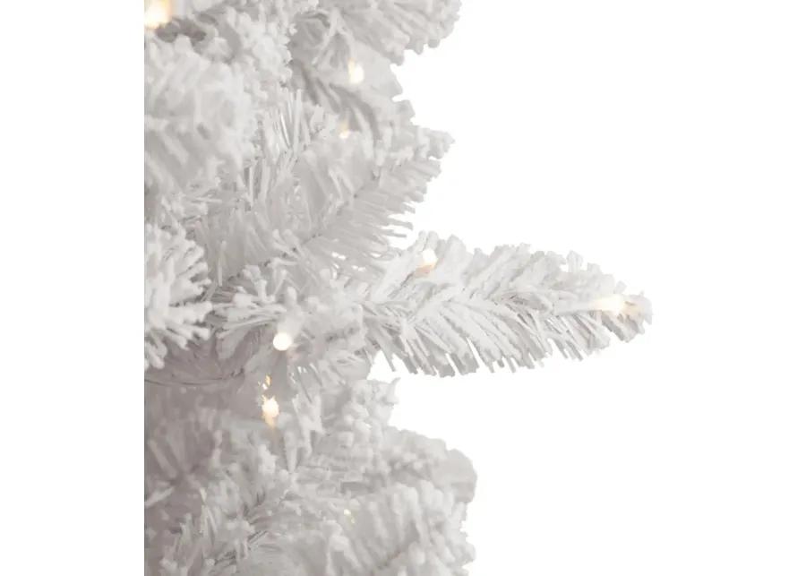 6.5' Pre-Lit Medium Flocked Norway Pine Artificial Christmas Tree  Warm White LED Lights