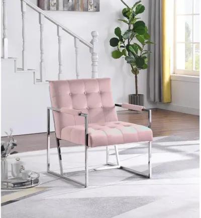 Luxor Pink Velvet Modern Accent Chair in Silver