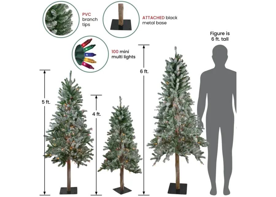 Set of 3 Pre-Lit Slim Flocked Alpine Artificial Christmas Trees 6' - Multicolor Lights