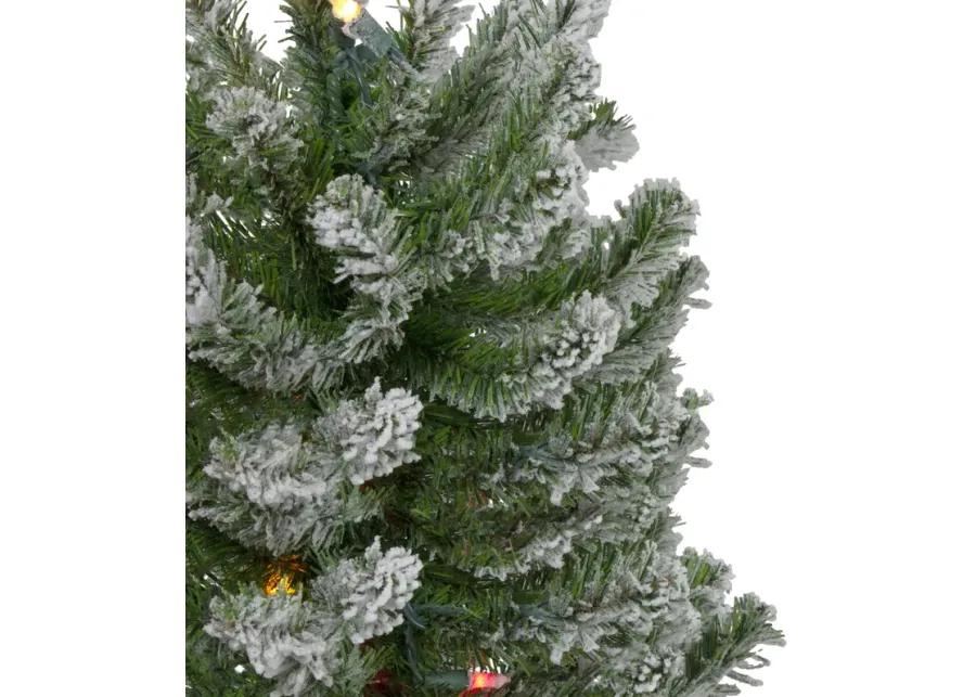 Set of 3 Pre-Lit Slim Flocked Alpine Artificial Christmas Trees 6' - Multicolor Lights