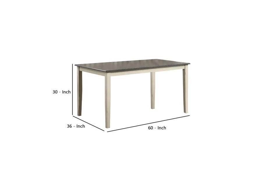 Two Tone Wooden Dining Table with Block Legs, White-Benzara