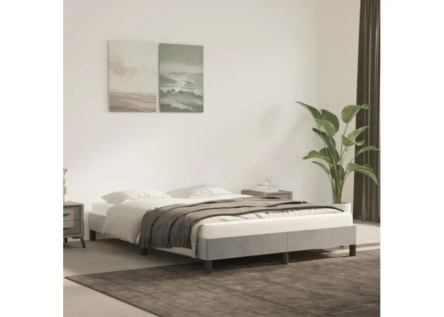 vidaXL Bed Frame - Full Velvet, Light Gray Double Bed Made of Plywood and Engineered Wood, Sized 76" x 55.1" x 9.8", Suitable for Mattress Size 53.9" x 74.8"