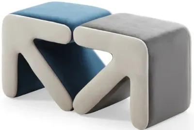 Modern Velvet Upholstered Stool & Coffee Table, Blue+Beige