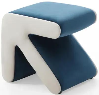 Modern Velvet Upholstered Stool & Coffee Table, Blue+Beige