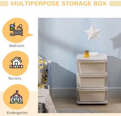 Cream White Kids' Storage: 3-Tier Organizer with Spacious Drawers