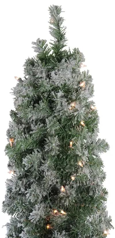 6' Pre-Lit Pencil Flocked Green Pine Artificial Christmas Tree - Clear Lights