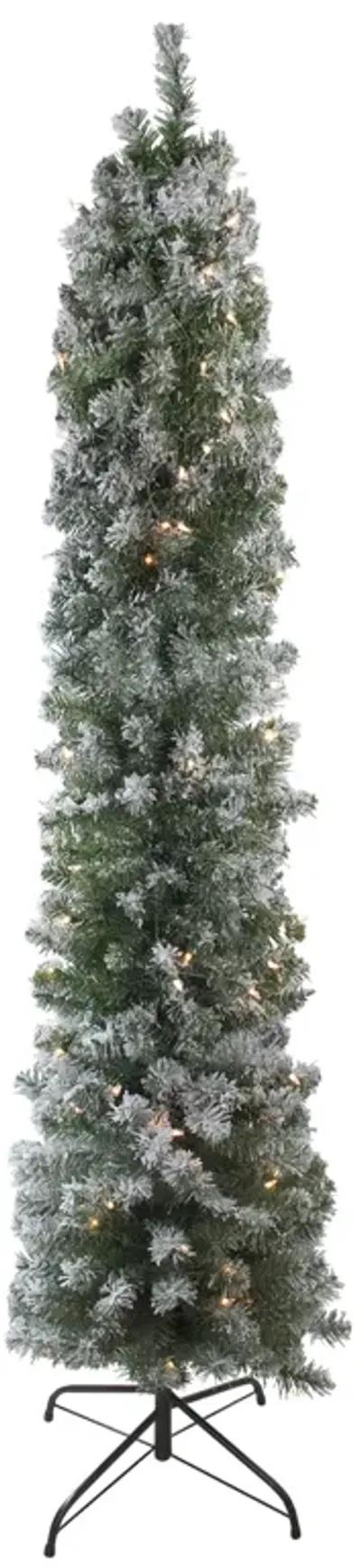 6' Pre-Lit Pencil Flocked Green Pine Artificial Christmas Tree - Clear Lights