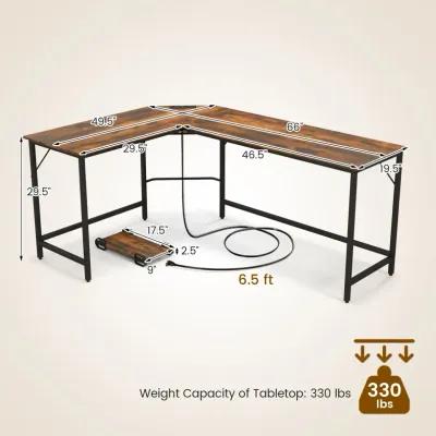 L-Shaped Computer Desk with CPU Stand Power Outlets and USB Ports