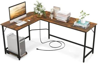 L-Shaped Computer Desk with CPU Stand Power Outlets and USB Ports