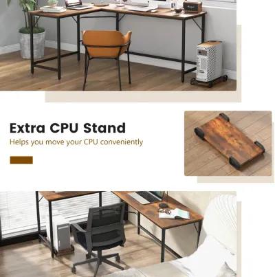 L-Shaped Computer Desk with CPU Stand Power Outlets and USB Ports