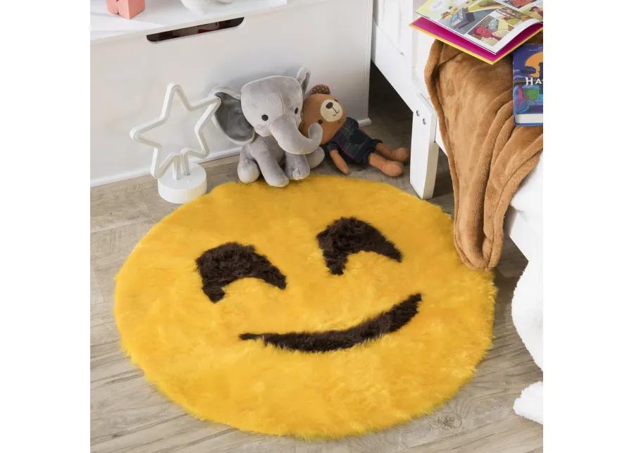 Walk on Me Emoji Faux Fur Soft and Cute 26 in. Smiley Area Rug in France