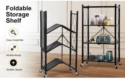 Healthsmart 4-Tier Heavy Duty Foldable Metal Rack Storage Shelving Unit With Wheels