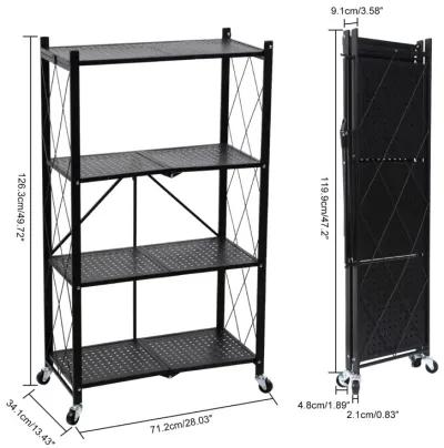 Healthsmart 4-Tier Heavy Duty Foldable Metal Rack Storage Shelving Unit With Wheels