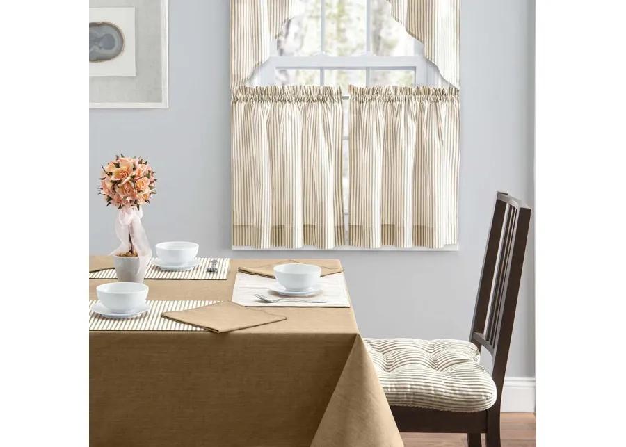 Ellis Curtain Plaza Classic Ticking Stripe Printed 1.5" Rod Pocket Tailored Tiers Tan