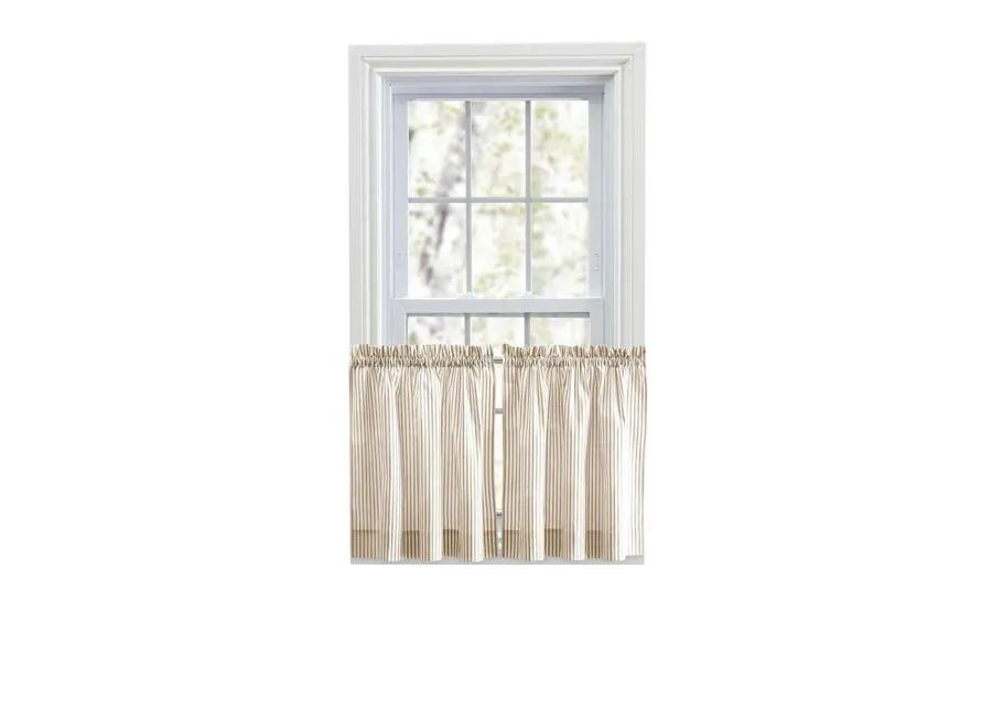 Ellis Curtain Plaza Classic Ticking Stripe Printed 1.5" Rod Pocket Tailored Tiers Tan