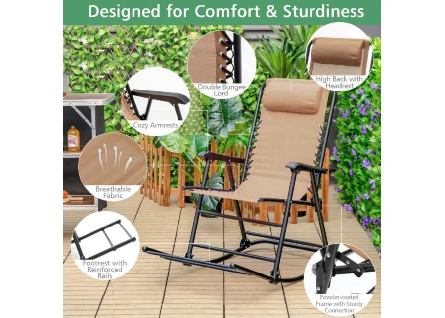 Outdoor Patio Camping Lightweight Folding Rocking Chair with Footrest