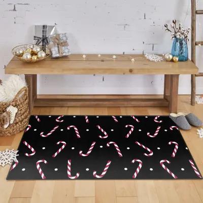 Candy Canes Black 2' x 3' 4" Kitchen Mat