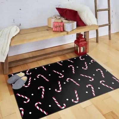 Candy Canes Black 2' x 3' 4" Kitchen Mat