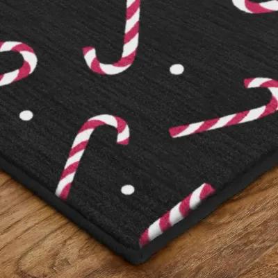 Candy Canes Black 2' x 3' 4" Kitchen Mat