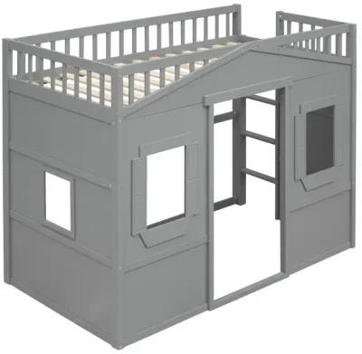 Twin Size House Loft Bed With Ladder