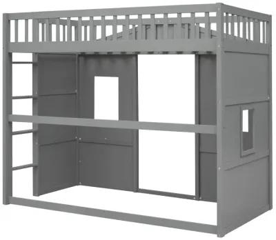 Twin Size House Loft Bed With Ladder