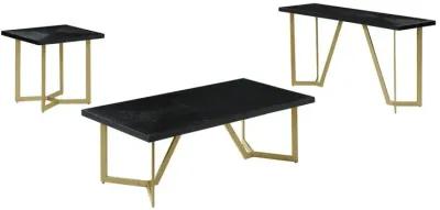 3pc Black wood top coffee table set w/gold color iron base (1Coffee+1End+1console table)