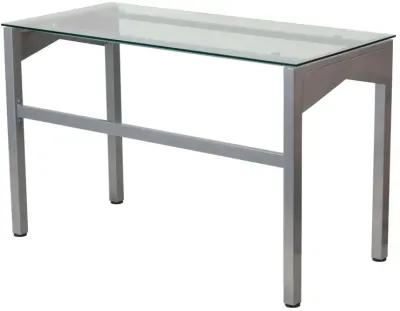 Hivvago Rectangular Writing Table Office Desk with Clear Tempered Glass Surface