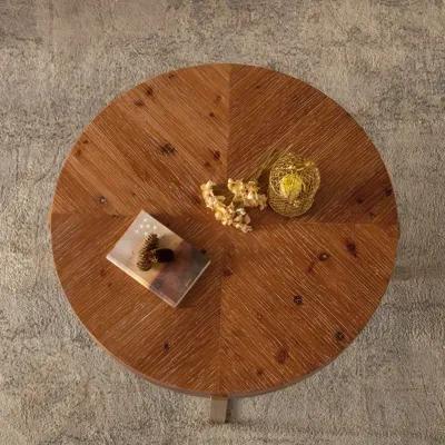 33.86"Modern Retro Splicing Round Coffee Table, Fir Wood Table Top With Gold Cross Legs Base