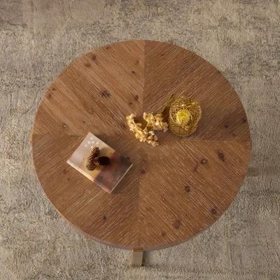 33.86"Modern Retro Splicing Round Coffee Table, Fir Wood Table Top With Gold Cross Legs Base