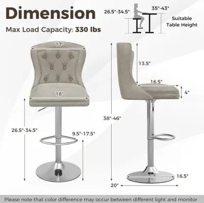 Set of 2 Bar Chairs with Footrest Electroplated Metal Base and Anti-Slip Ring for Stability