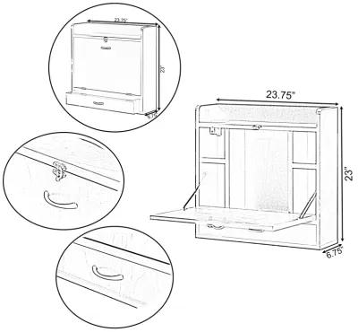 Wall Mount Folding Laptop Writing Computer or Makeup Desk with Storage Shelves and Drawer, White