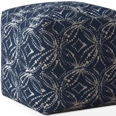 Homezia 17" Blue And White Damask Pouf Ottoman